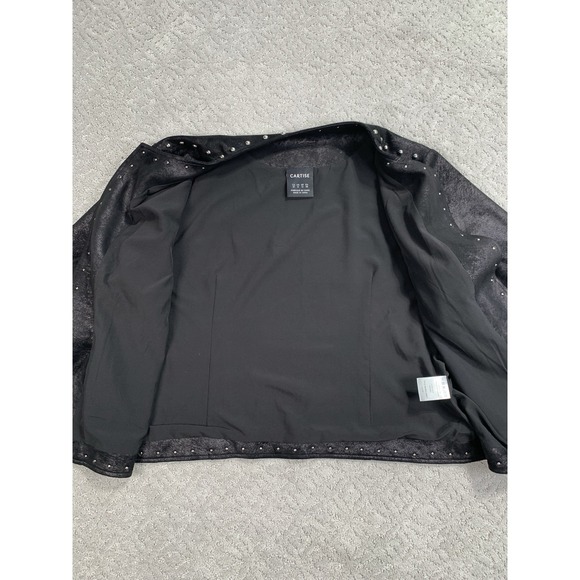 Cartise Black Studded Faux Suede Jacket Womens 8 Open Front Edgy Moto Style - Picture 6 of 10